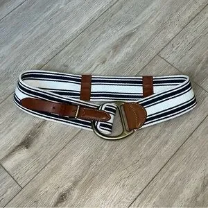 Ralph Lauren Equestrian Vachetta D Ring Striped Belt Ralph Lauren Equestrian Vachetta D Ring Striped Waist Belt  main image 2